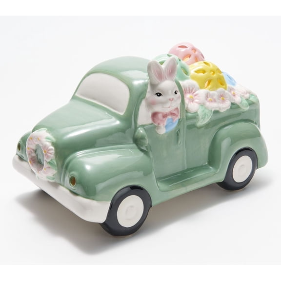 Mr. Cottontail 10" Lit Ceramic Truck with Easter Eggs in Sage