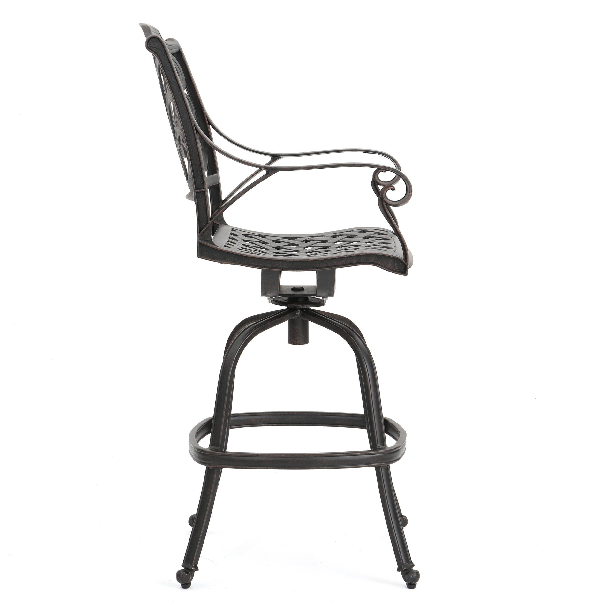 Outdoor Cast Aluminum Swivel Bar Stool, Rotatable Height Leisure Seat for Patio Garden, Bronze