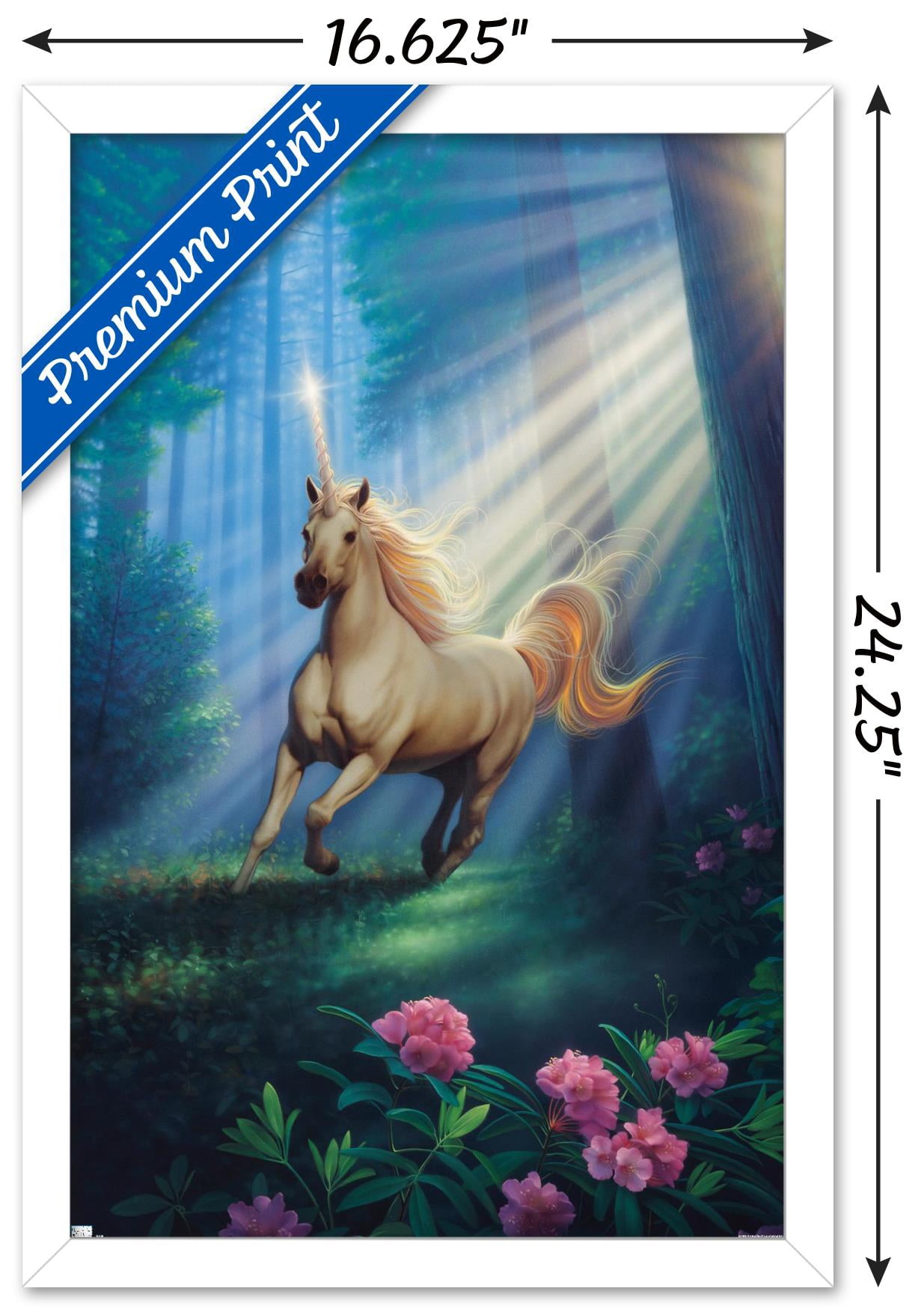 Kirk Reinert - Secret Forest Unicorn Wall Poster, 14.725" x 22.375", Framed