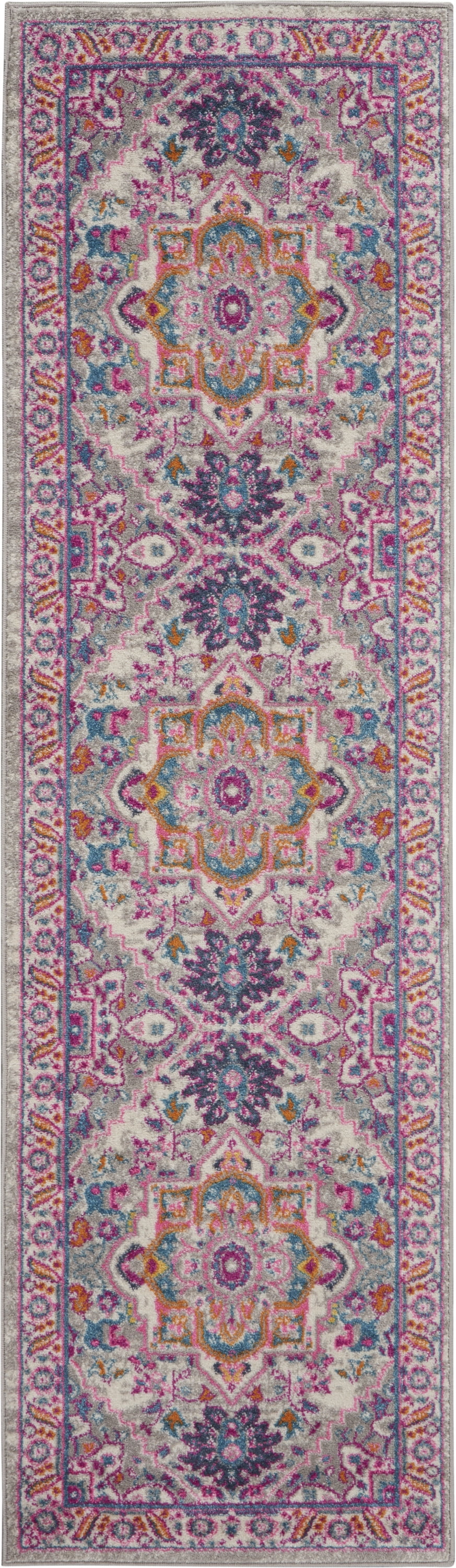 Nourison Passion Persian Light Grey/Pink 1'10" x 6' Area Rug, (2x6)