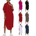 thumbnail image 1 of Gspmoly Robes pour Femmes, Robe Mode pour Femmes à Col Rabattu Ample en Coton et Lin à Manches Longues Ajustée à Taille Haute, Robes Formelles pour Femmes Offres du Jour, 1 of 7