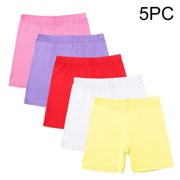 5 Pack Girls Solid Pull-On Bike Shorts Cartwheel Shorts for Girls Toddler Biker Under Dress Dance Kids Shorts