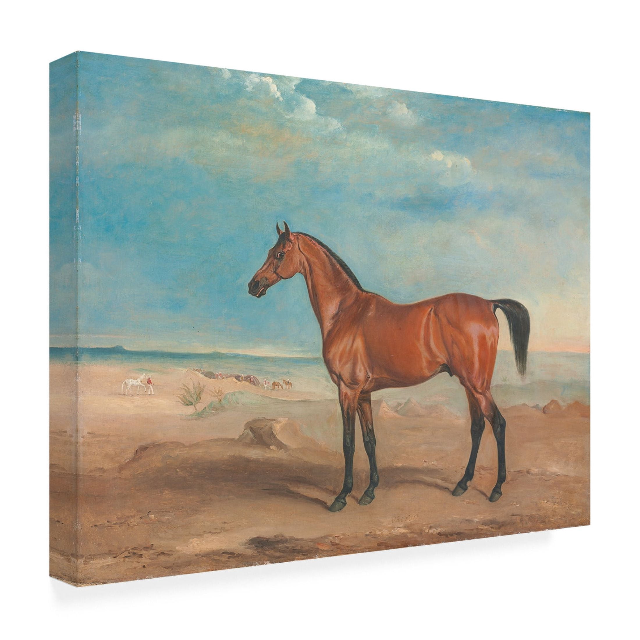 John E. Ferneley 'The Arab stallion 'Orelio' in a Desert Landscape, Other Horses and Figures Beyond, 1833' Canvas Art - 19 x 14 Inches