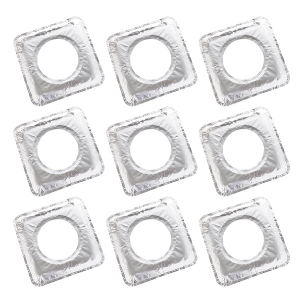 10 fundas de aluminio resistentes al calor para quemadores de estufas y hornos de gas, almohadillas de limpieza a prueba de aceite, cuadradas (plateadas)