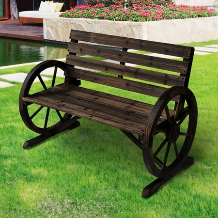 Patio Garden Wooden Wagon Wheel Bench Rustic Wood Design Outdoor Patio Garden Wooden Wagon Wheel Bench Rustic Wood Design Outdoor Furniture