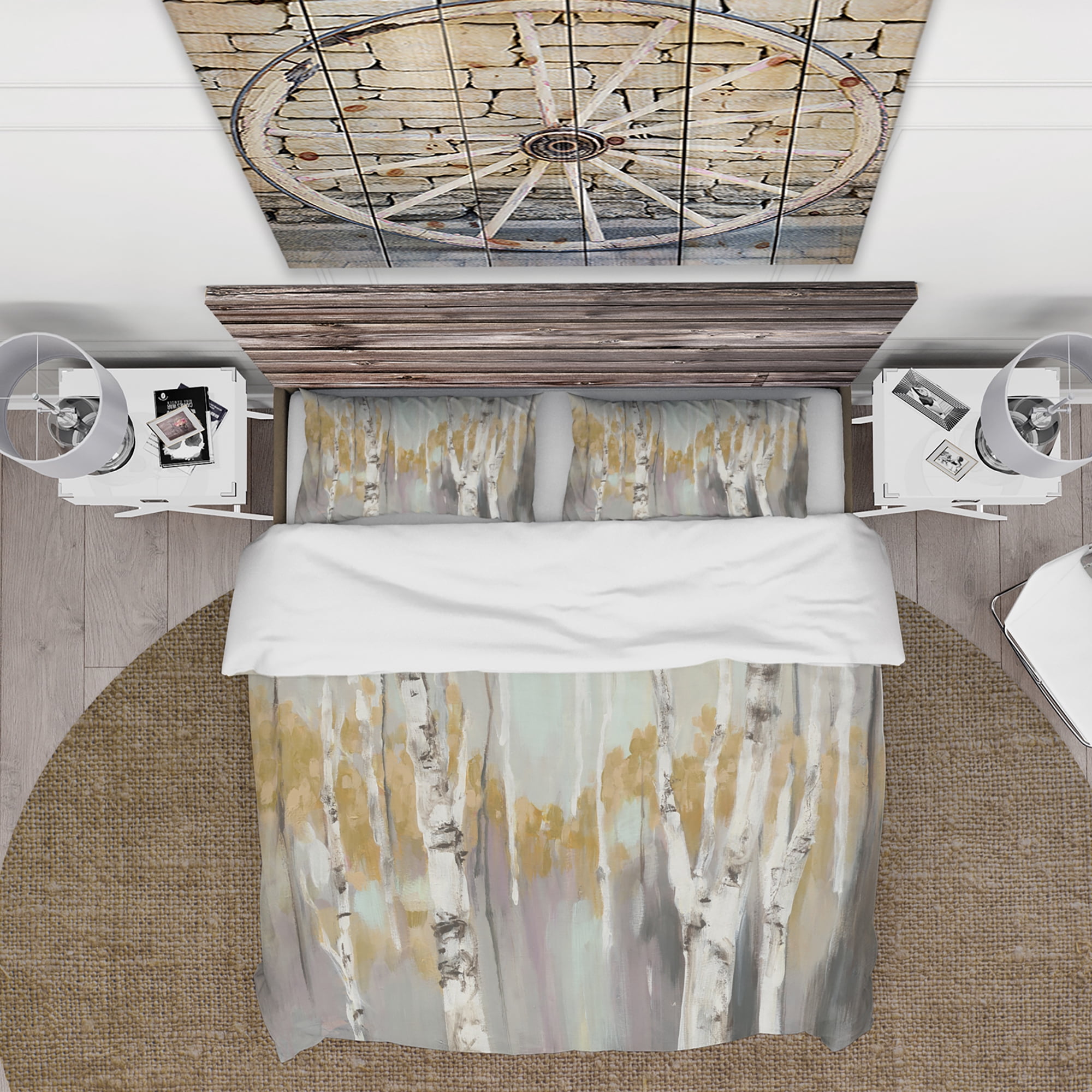 Designart 'Silver and Yellow Birch Forest II' Cottage Duvet Cover Set