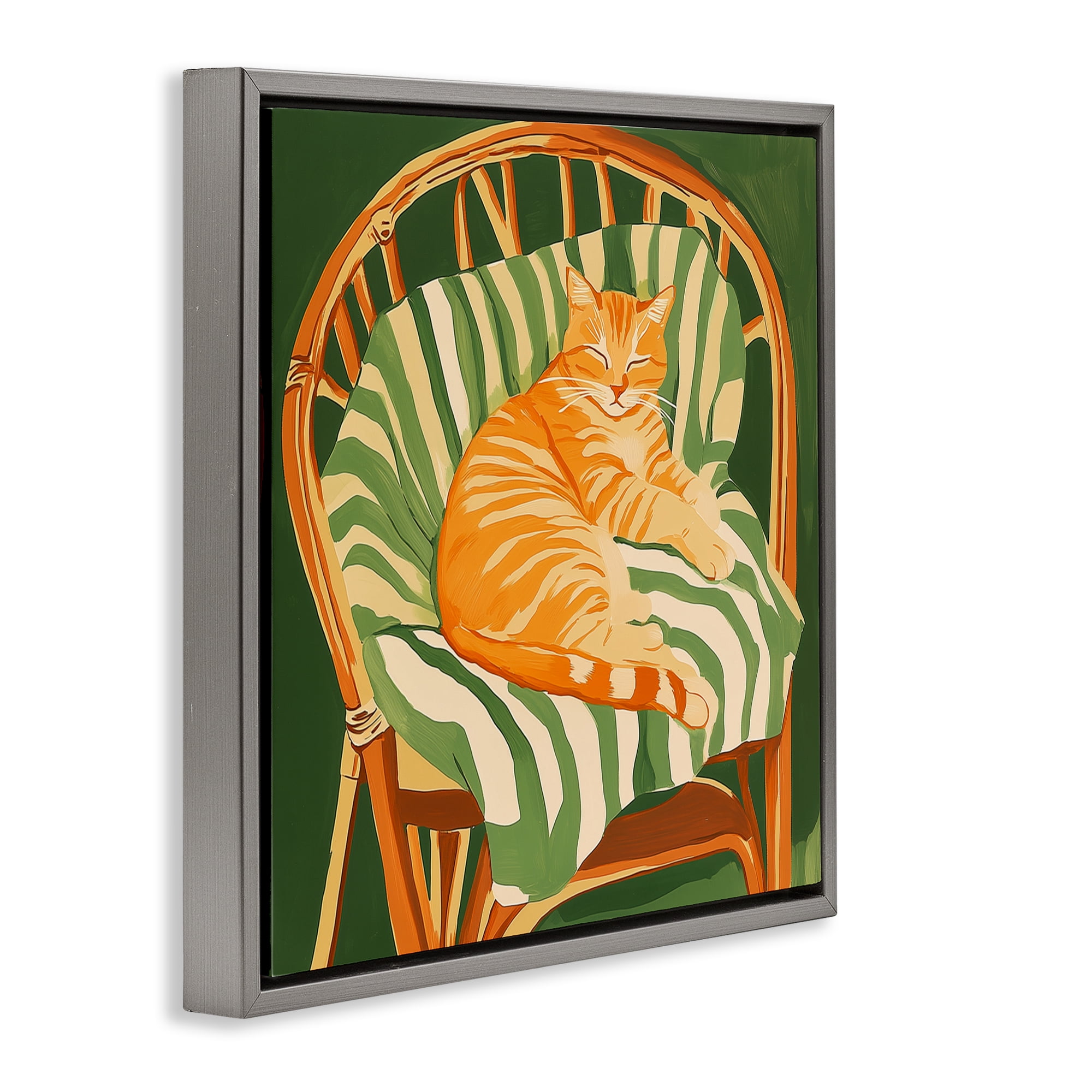 Stupell Industries Cat In Rattan Chair Gray Framed Floater Canvas Wall Art, design by Walker Noble