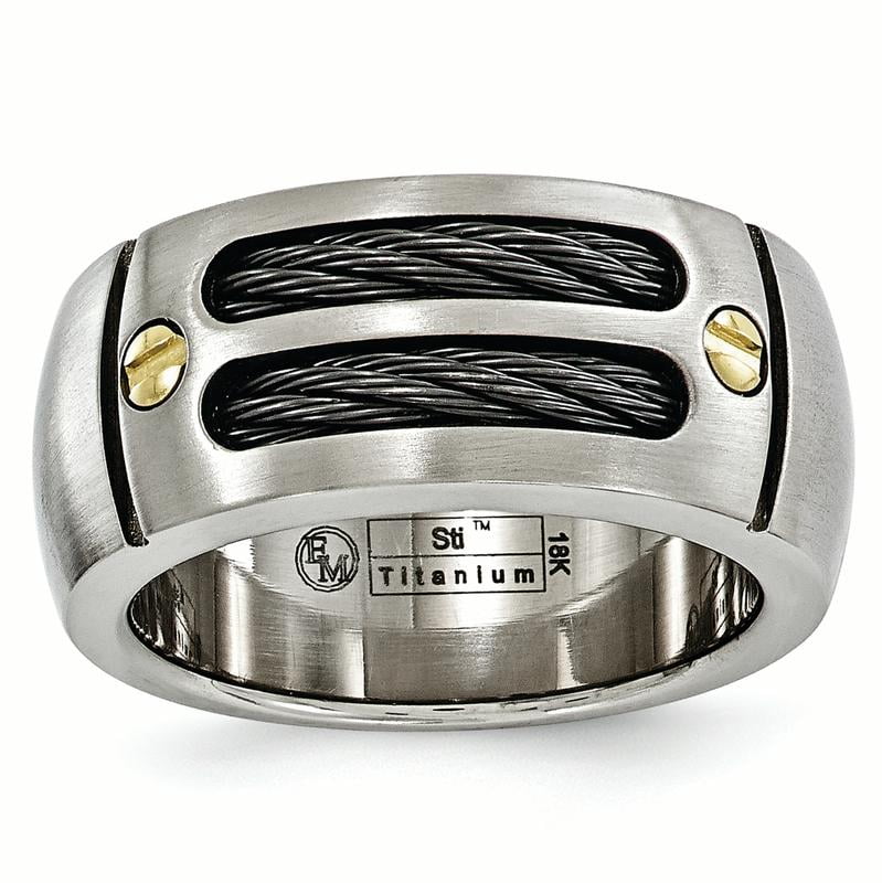 Edward Mirell Brushed Titanium Cable and 18k Gold Rivet 9.25mm Wedding Band Edward Mirell Brushed Titanium Cable and 18k Gold Rivet 9.25mm Wedding Band