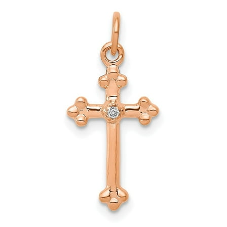 14k Rose Gold Small Diamond Budded Cross Pendant