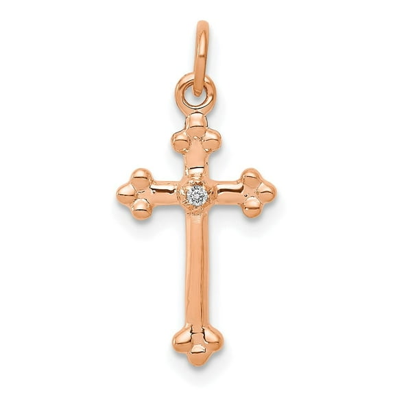 14k Rose Gold Small Diamond Budded Cross Pendant
