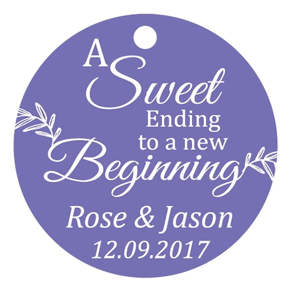 100 PCS A Sweet Ending To A New Begnning Circle Hang Tags Personalized Wedding Favor Gift Tags