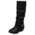 thumbnail image 5 of Rokment Womens Slouchy Wide Calf Boots 2025 Fashion Strappy Leather Chunky Low Heel Knee High Dress Tall Boots, 5 of 6