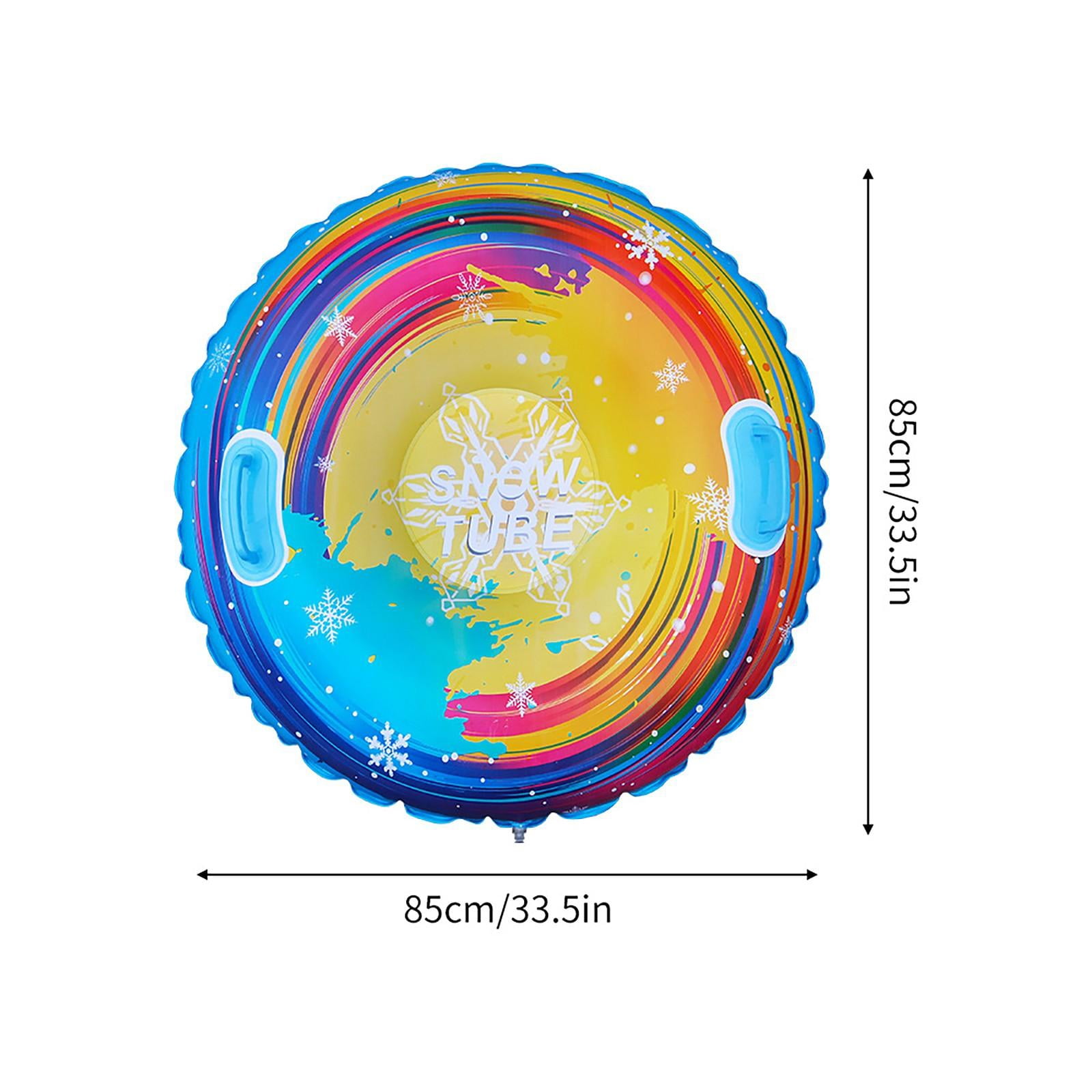Inflatable Snow Tube for Kids, Colorful Striped Yellow Snow Sled with 90cm Anti-Rollover Design, Thickened Cold-Resistant Snow Sledding Tube for Outdoor Winter Sports, Snow Play, Skiing Slopes