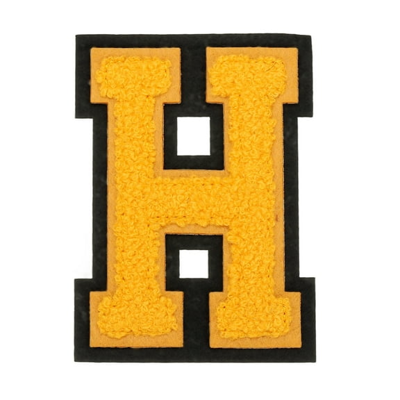 4" Chenille Letter Patches,Yellow Chenille Initial A-Z Patches (Letter H)