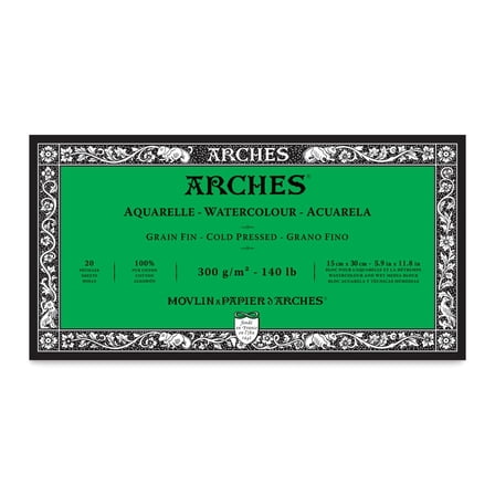 Arches Aquarelle Cold Pressed Watercolor Block 5.9"X11.8"- 140lb, 20 Sheets