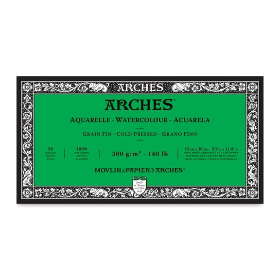 Arches Aquarelle Cold Pressed Watercolor Block 5.9"X11.8"- 140lb, 20 Sheets