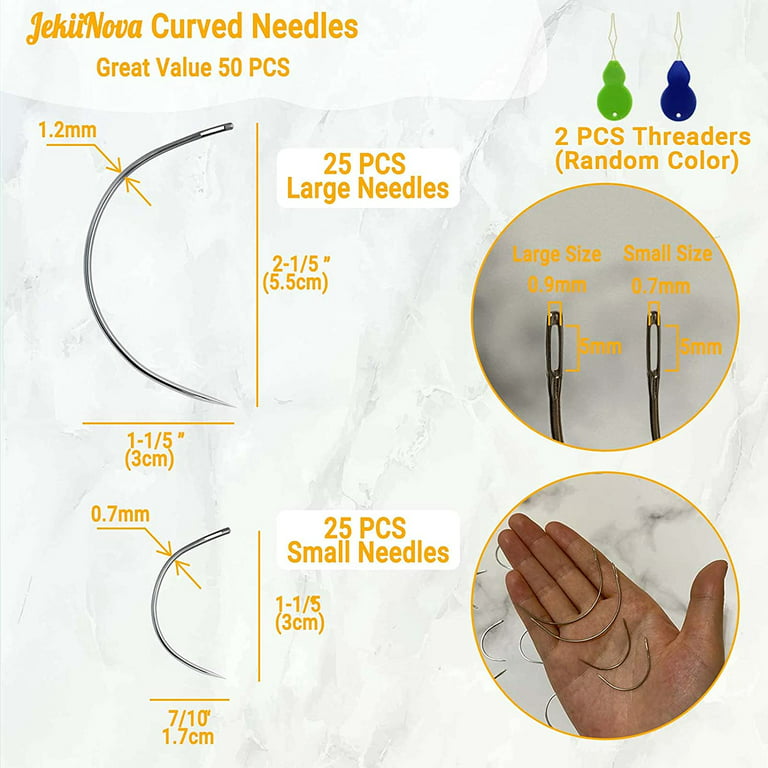 50 PCS Curved Needles, Curved Sewing Needles for Leather Projects Carpet or  Canvas Repairing Wig Making Upholstery Weaving Needles Embroidery Needles