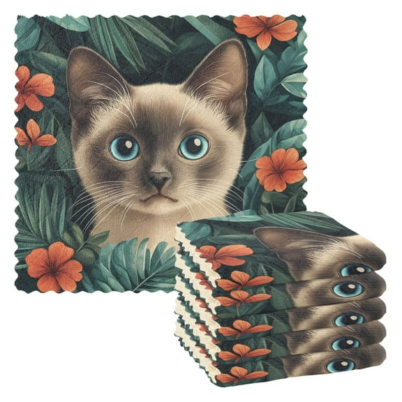 Yayeee 6 Pack Kitchen Dish Cloths for Washing Dishes Soft Absorbent Microfiber Towels, Flowers and Cat