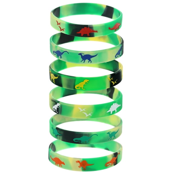 Wonder Nation Rubber Dinosaur Bracelets, Green, 6 Pieces