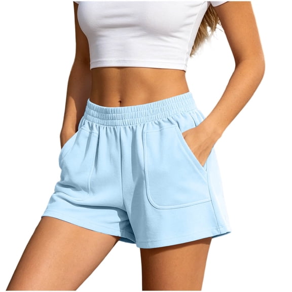 QSAWXQZ Women's Cotton Shorts Elastic Waist Solid Loose Shorts with Pockets XL