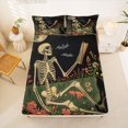thumbnail image 5 of Homewish Skeleton Bats Cat Bed Sheets,Vintage Floral Plants Full Size Sheets,Halloween Bed Set,4-Piece,1 Flat Sheet, 1 Fitted Sheet and 2 Pillowcases, 5 of 6