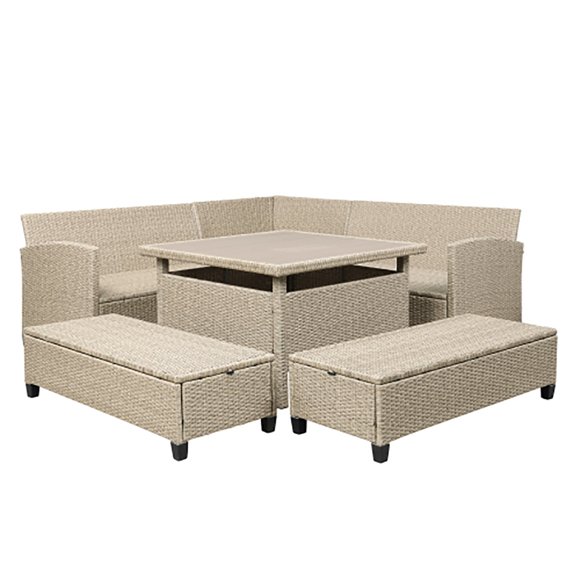 Kadyn 6 Piece Outdoor Patio Furniture Set, Sofa Sectional with Table and Chairs, All Weather Wicker Conversation Set, Gray Kadyn 6 Piece Outdoor Patio Furniture Set, Sofa Sectional with Table and Chairs, All Weather Wicker Conversation Set, Gray