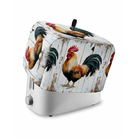 Fsddascl Vintage Rooster Toaster Cover 4 Slice, Large Kitchen Appliance Covers, Red Watercolor Animals Retro Toaster Oven Cover with Loop, Bread Machine Cover Polyester Dust Cover Protection