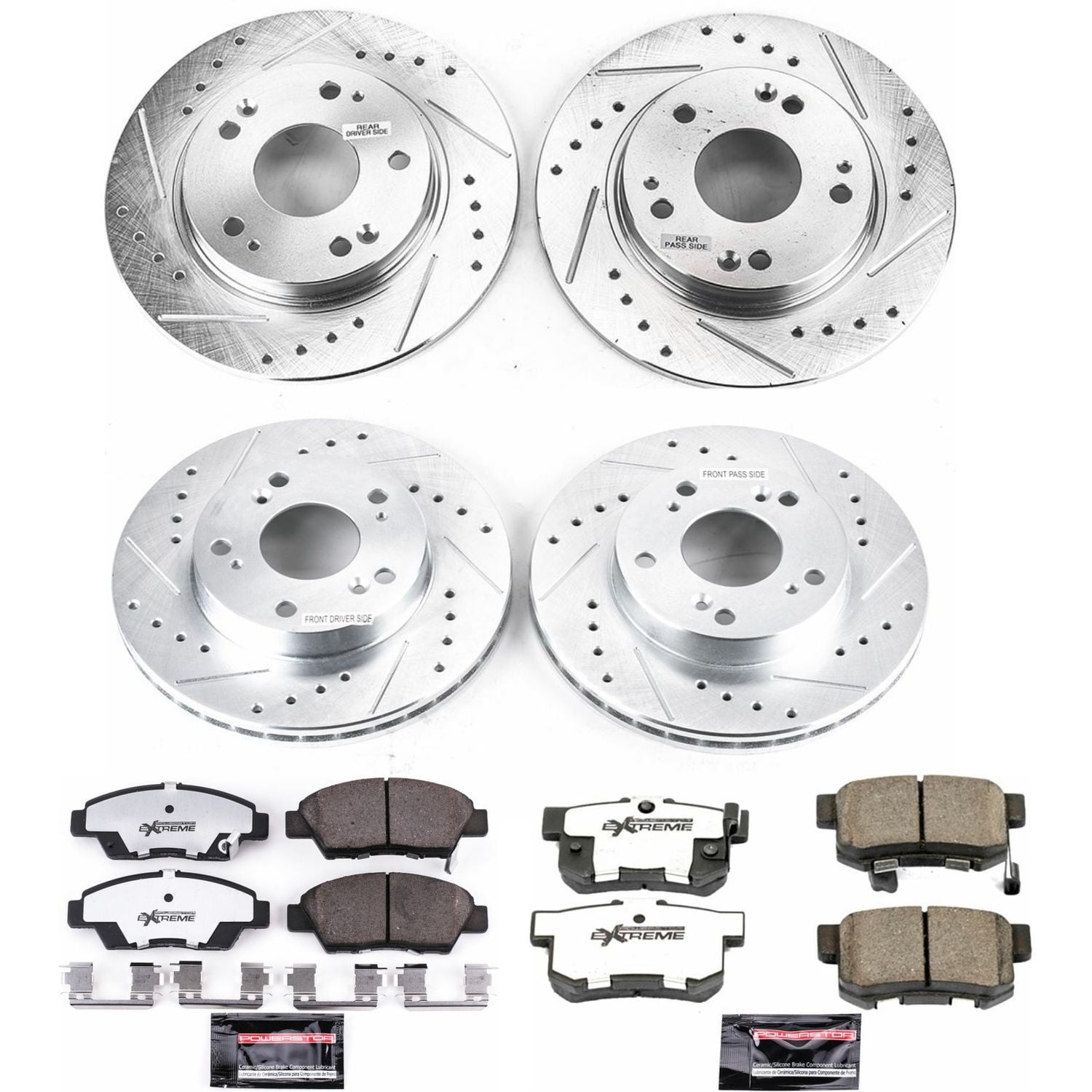 PowerStop Front and Rear Z26 Street Warrior Carbon-Fiber Ceramic Brake Pad and Drilled and Slotted Rotor Kit Fits: HONDA Select Models K5936-26