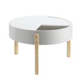 thumbnail image 3 of ACME Bodfish Round Wooden Coffee Table with Hidden Storage in White and Natural, 3 of 4