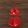 thumbnail image 6 of UTSJKR Womens High Waisted Bikini Sets Swimsuit Ruched Two Piece Bathing Suit Women's Solid Color Women Swim Top Shorts Red XL, 6 of 7