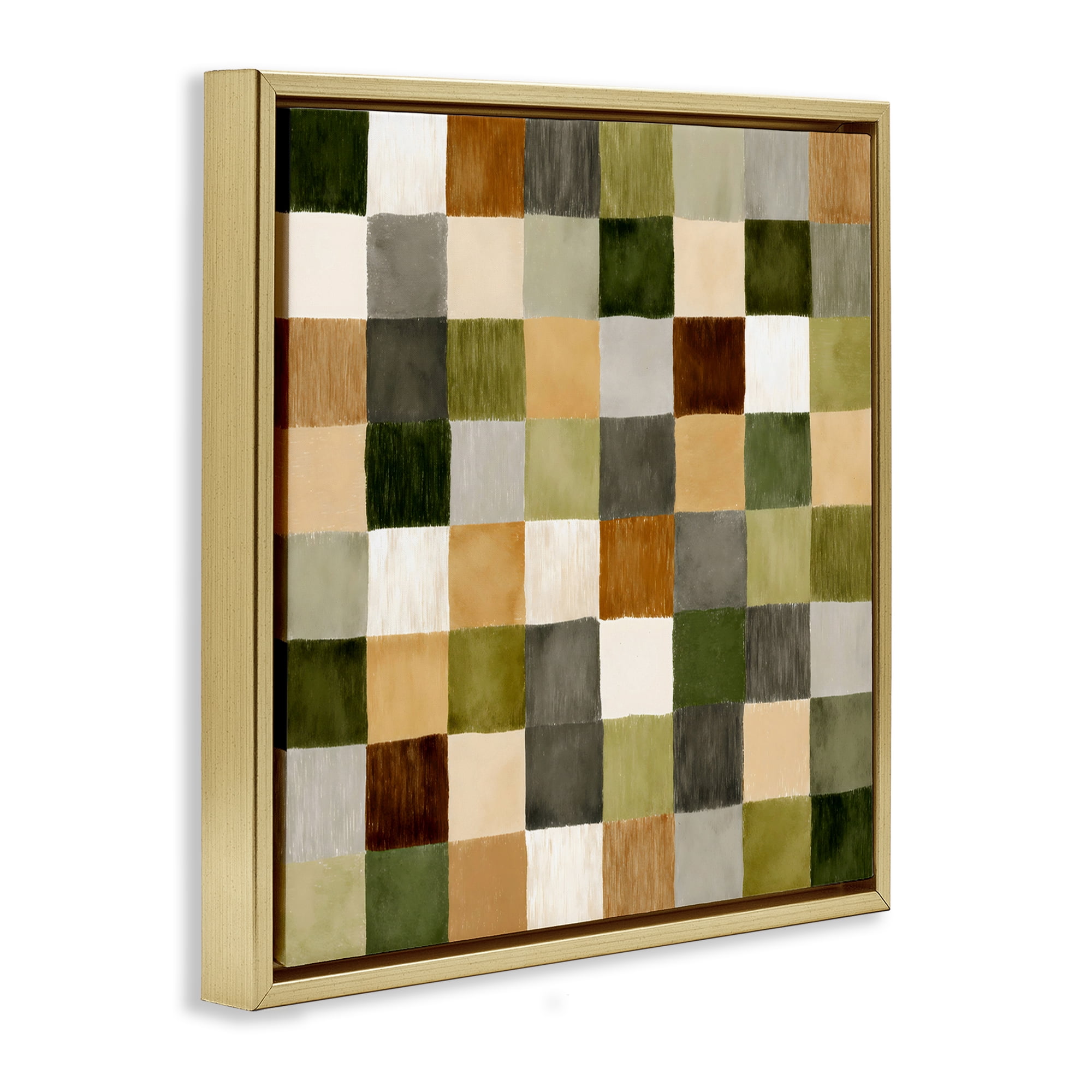 Stupell Industries Checkered Earth Tones Gold Framed Floater Canvas Wall Art, design by Petal Prints Design