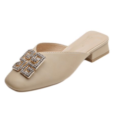 

Women‘s Half Slippers Rhinestone Decor Outer Wear Slippers All-match Mule Shoes
