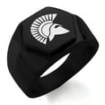 thumbnail image 1 of Stainless Steel Ares Greek God of War Engraved Hexagon Crest Flat Top Biker Style Polished Ring, 1 of 1