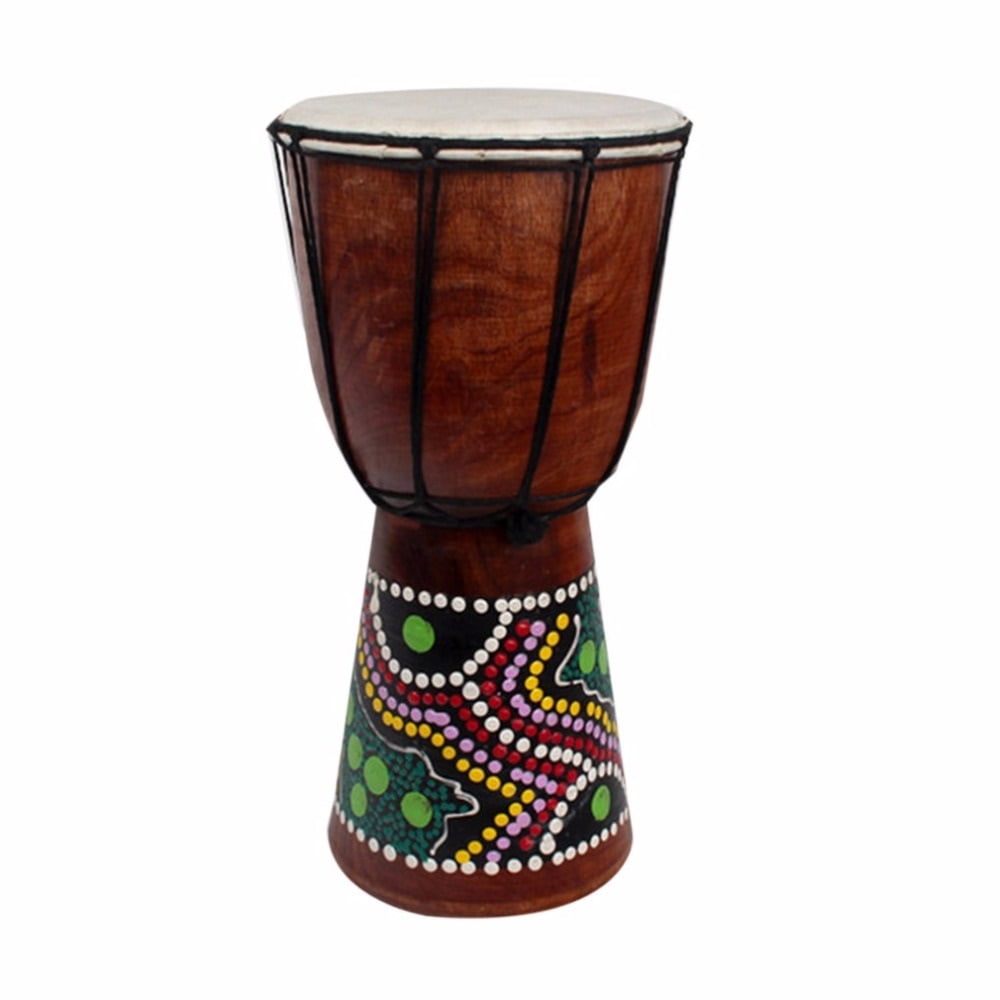 Aibecy Solid-Wood African Djembe Drum 6in Hand-Carved Goat-Skin Musical Instrument