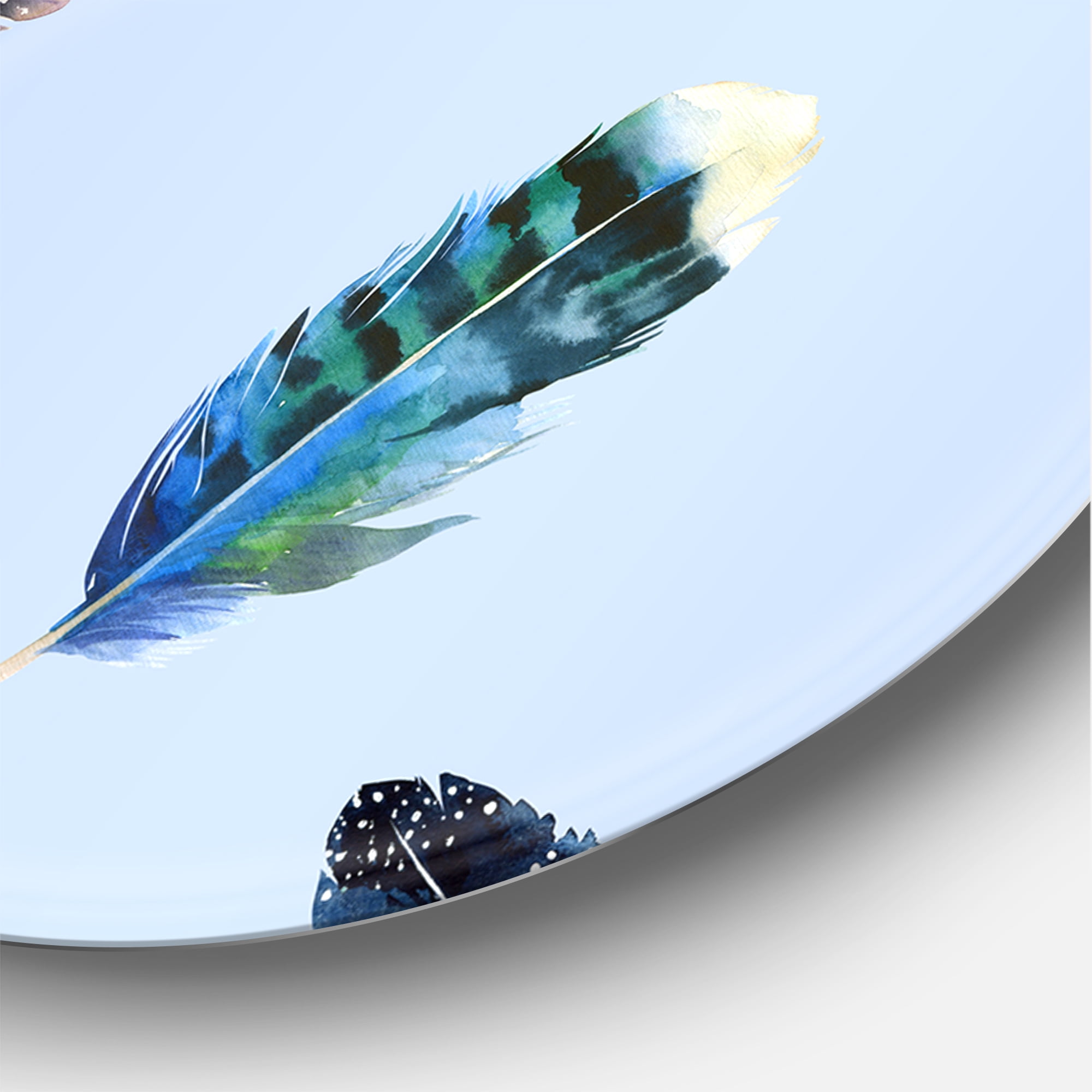 Designart 'Blue Feathers Boho Ethnic ' Bohemian & Eclectic Circle Metal Wall Art 29x29 - Disc of 29