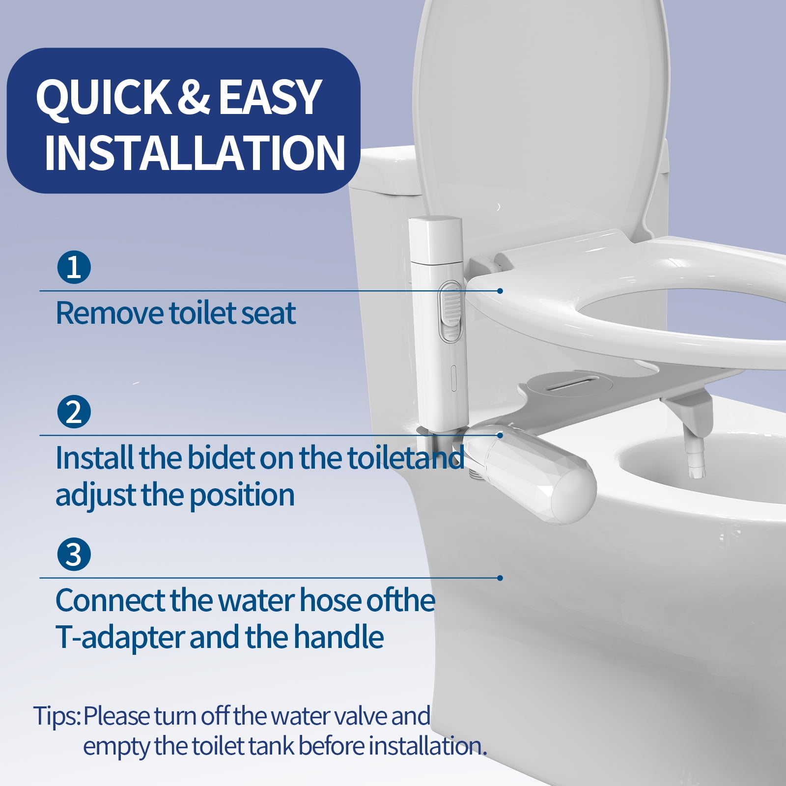 Jinxell 2-in-1 Bidet Attachment with Handheld Bath Bidet Sprayer, Ultra-Slim Adjustable Water Pressure Nozzle, Cold Water Non Electric Hand Sprayer for Toilet Seat