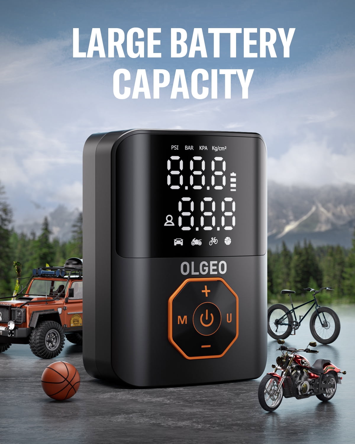 OLGEO Tire Inflator Portable Air Compressor, 160PSI Tire Pump with Digital Pressure Gauge, LED Light and Auto Shut-off, Cordless Tire Inflator for Car Motor Bike Ball
