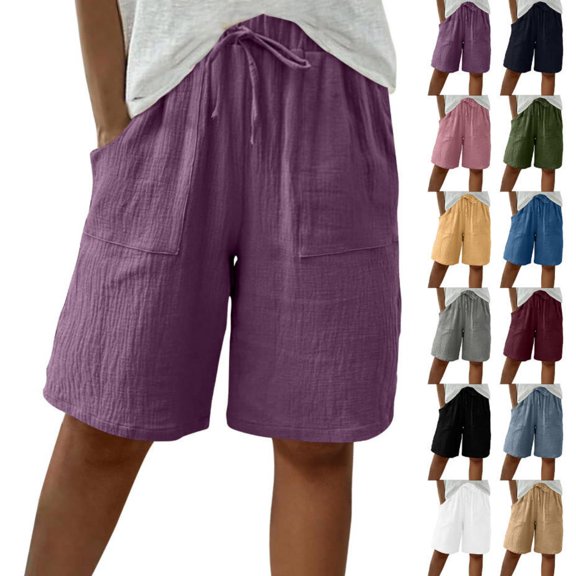 RotHome High Waist Wide Leg Linen Bermuda Shorts for Women Summer Casual Drawstring Loose Fit Airy Comfortable Lightweight Breathable Flowy with Pockets