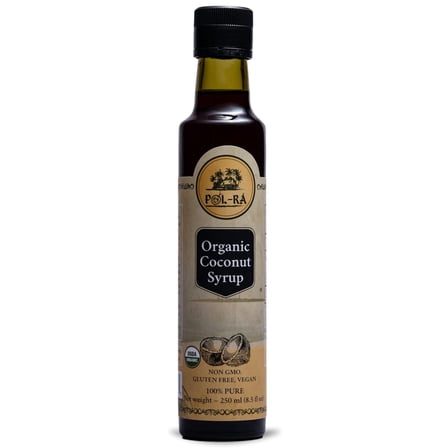 P L-RA  Organic Pure Coconut Syrup for Waffles, Pancakes, Coffee & Desserts - Creamy Tropical Flavored - Natural Flavor Drink Mix - Gluten Free - Soy & Sodium Free - Kosher - 8.5 oz - Pack of 1