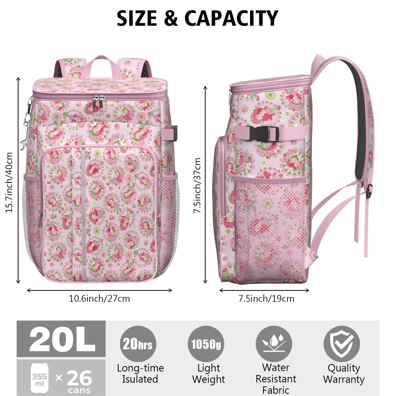 Travel Cooler Bag - Strawberry Princess Pattern Camping Beer Cooler Backpack with Bottle Opener- Waterproof Insulated Picnic Backpacks - Cooler Bag for Beach