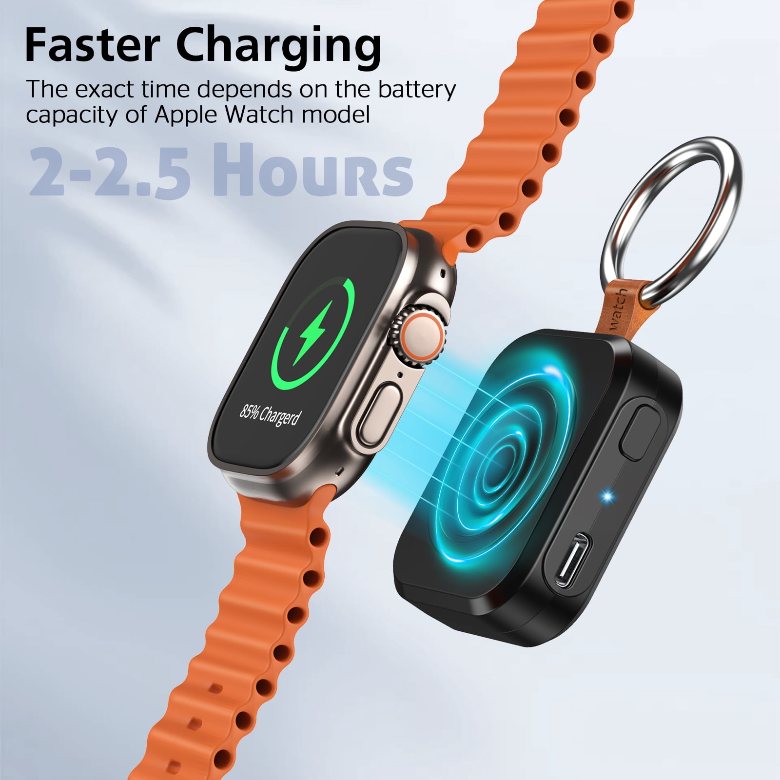 MYXON Apple Watch Charger, 1200mAh Wireless Portable Keychain Charger, Compatible with Series 11/10/9/8/7/SE/Ultra/Ultra 2/Ultra 3, Type-C & Usb