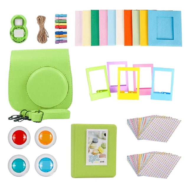 Para Mini 9 Camera PU Case Filter + Close Up Lens Gift Set Verde Lima Sunnimix Película blanca instantánea de la cámara