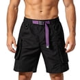 thumbnail image 2 of LEKWK Cargo Shorts for Men with Pockets Lightweight Elastic Waist Belted Mid Rise Hiking Shorts Cargo Pockets Loose Straight Fit Outdoor Travel Wear Black L, 2 of 5
