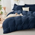 thumbnail image 2 of Navy Blue King Size Comforter Set Seersucker 7 Pieces, All Season Luxury Bed in a Bag for Bedroom, Bedding Set with Comforters, Sheets, Pillowcases & Shams, 2 of 9
