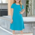 thumbnail image 2 of YOUYEDIAN Plus Size Spring Girls Dresses Size 10-12 2025 Summer Casual Dress Short Sleeve Plain T Shirt Dress Crew Neck Midi Dress,Blue 9-10 Years, 2 of 6
