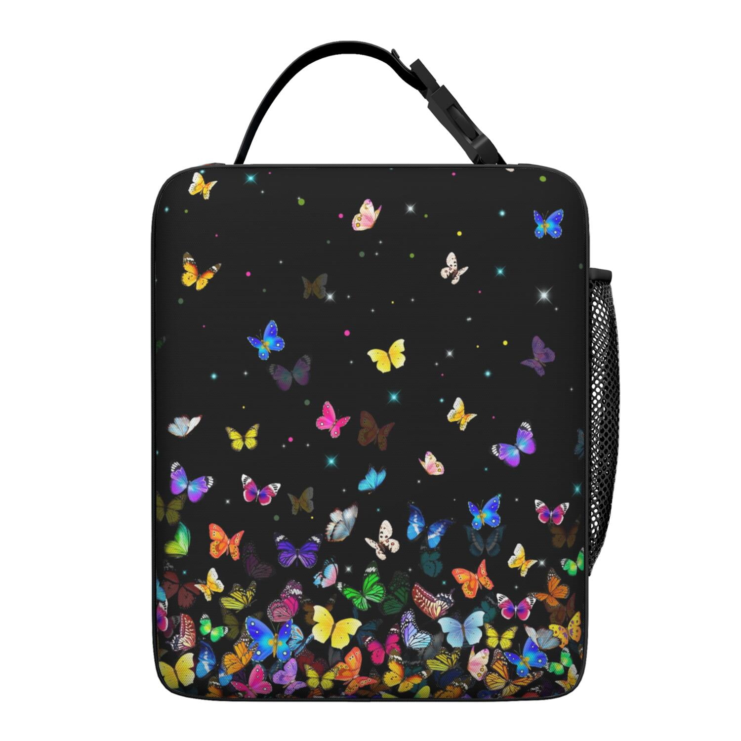 Artistic Butterfly Lunch Box Bag with Floral Pattern, Colorful Insulated Bento Tote for Women, Butterfly Lovers, School, Picnic, Work, Travel Use