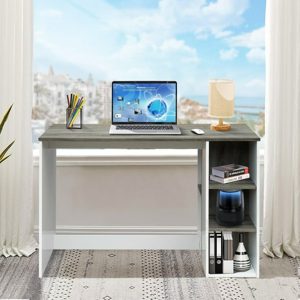 Escritorio de computadora FurnitureR BRENTON con estante de ALMACENAMIENTO gris