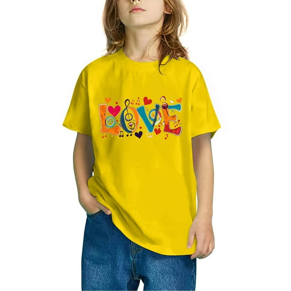 Piuwrlz T-Shirts Tops for Kids Girls Short Sweatshirt Sleeve Printed Loose Round Neck Blouses T Shirt Top Yellow Size 5 Years