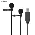 thumbnail image 1 of Andoer 6m/20ft USB Dual-head Lavalier Lapel Microphone Clip-on Omnidirectional Computer Mic for Windows Video Audio Recording, 1 of 7