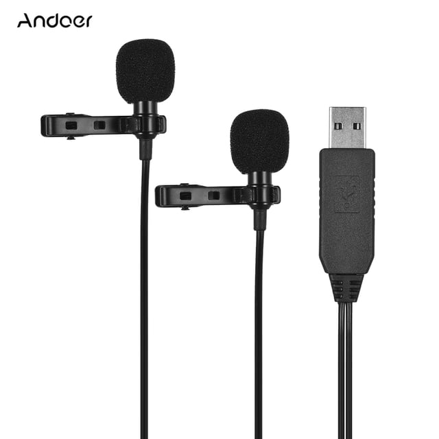 Andoer 6m/20ft USB Dual-head Lavalier Lapel Microphone Clip-on Omnidirectional Computer Mic for Windows Video Audio Recording
